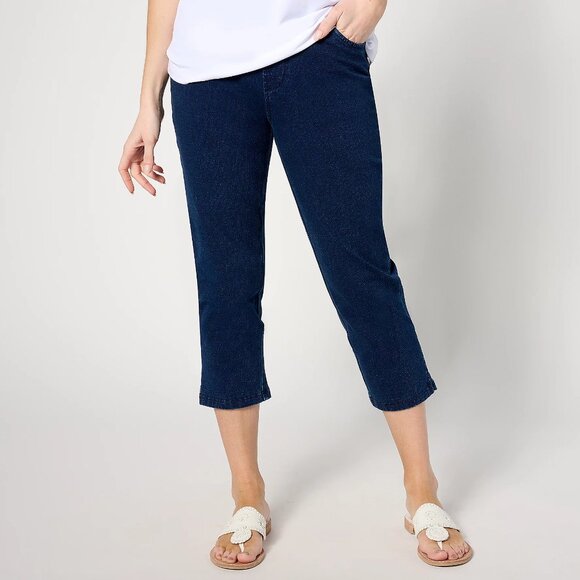 Quacker Factory DreamJeannes Flat Waistband Crop Pants Med Short - Picture 1 of 5